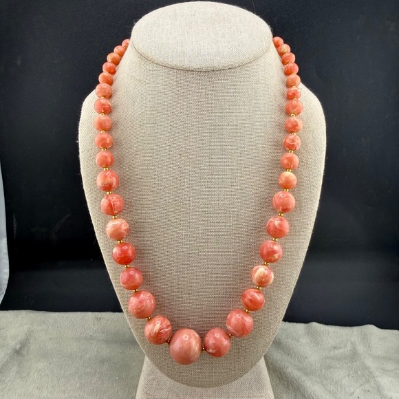 Estate Jewelry - Vintage Beaded Necklace Salmon Pink Acrylic 21"